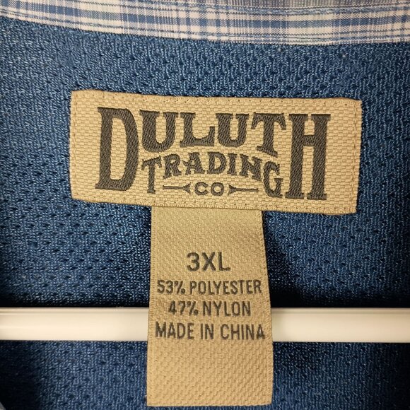Duluth Mens Blue Plaid Short Sleeve Camp Shirt 3XL Nylon Blend Vented Back - Picture 2 of 5